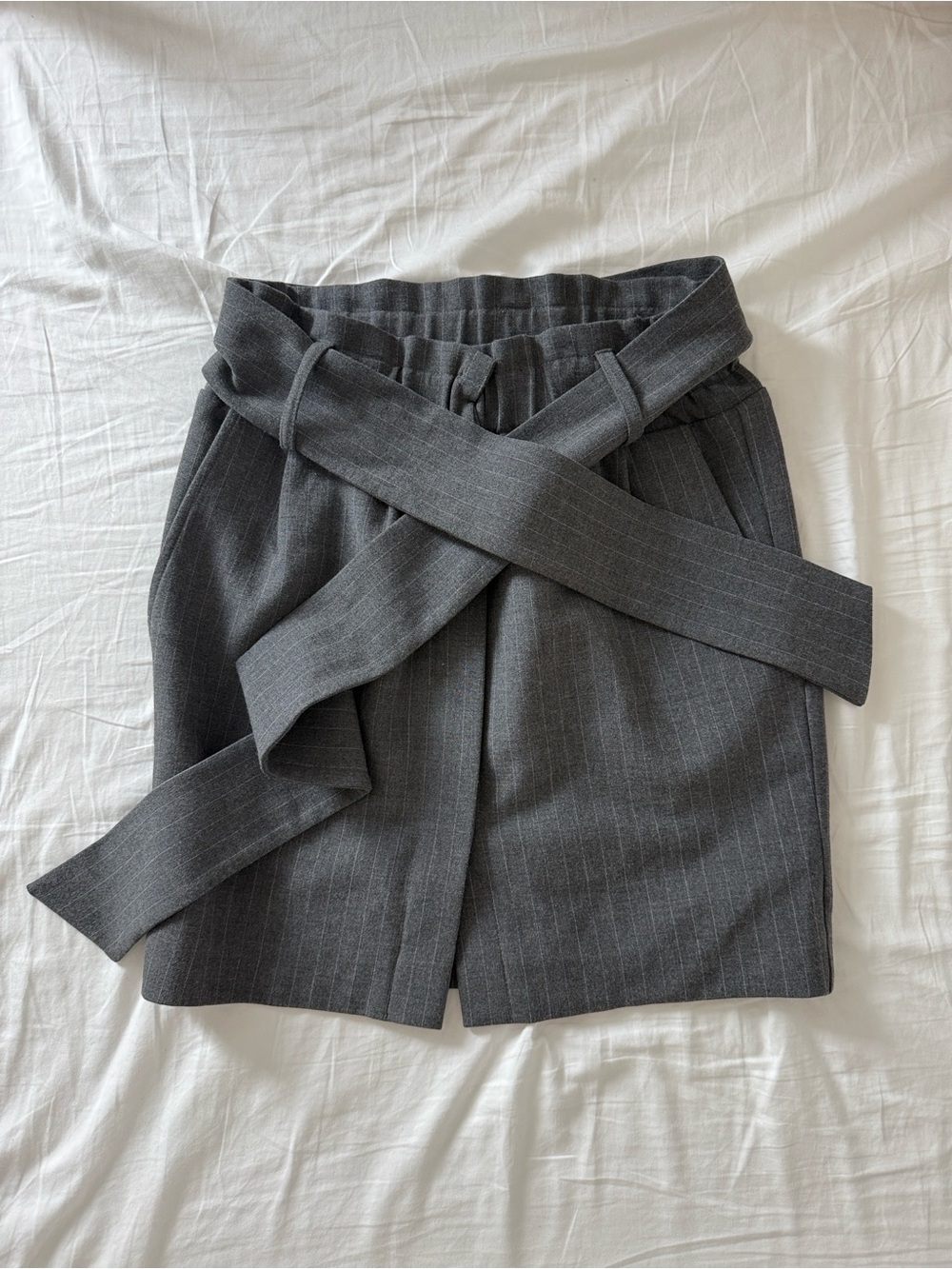 Ganni Moscow Tailor Pinstripe Paperbag skirt with Belt